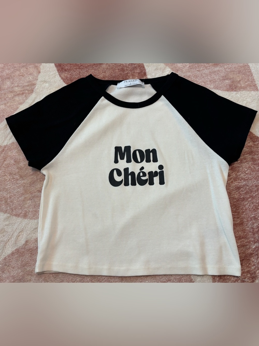 Primark Black & White 'Mon Chéri' Raglan Graphic Tee